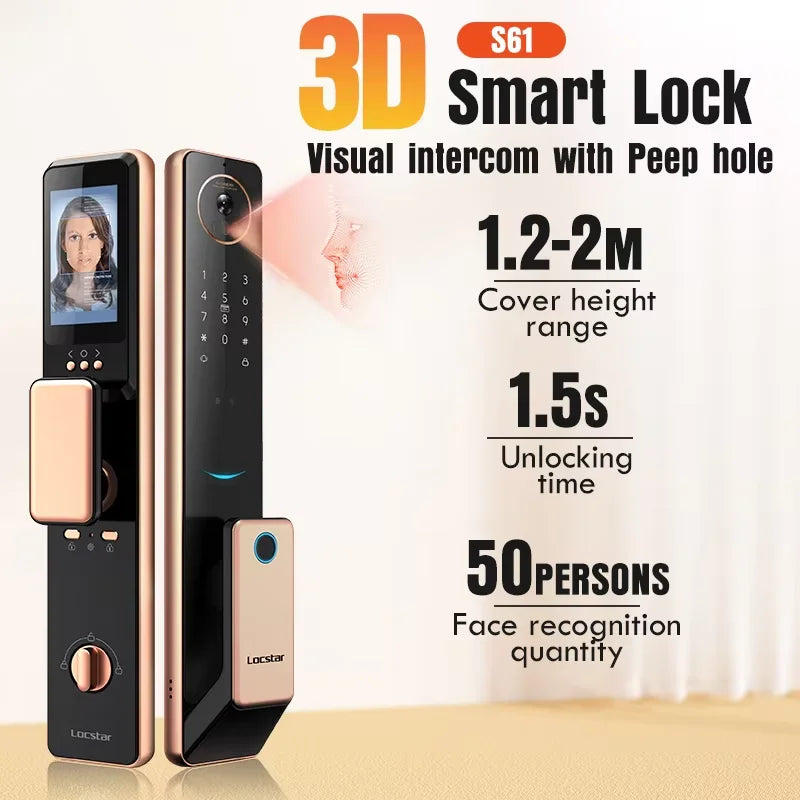 Hot Seller Cerradura Inteligente Waterproof Outdoor Face Id Tuya Wifi Fingerprint Smart Door Lock With 3D Face Recognition