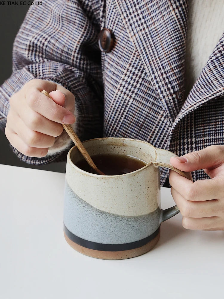 Japanese Retro Stoneware Coffee Cup Household Ceramic Hanging Ear Mug Cup English Afternoon Tea Tea Cup Breakfast Milk Mug Gift