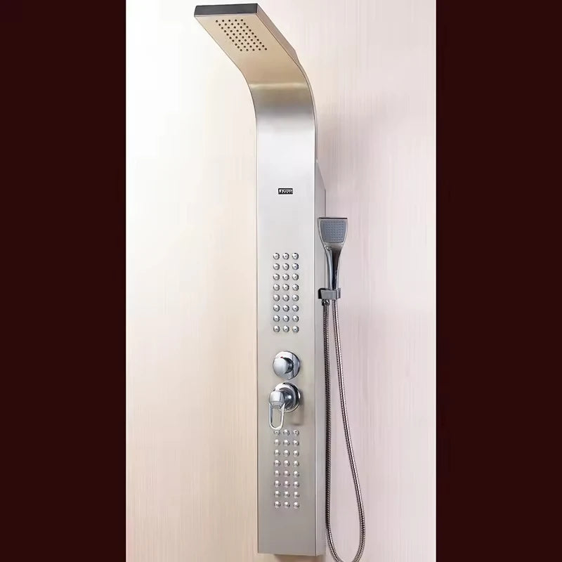 YF Luxury Brushed Champagne Gold Shower Panel System Stainless Steel Wall Mounted Rain Massage Jet Ceramic Valve Brass Hotels
