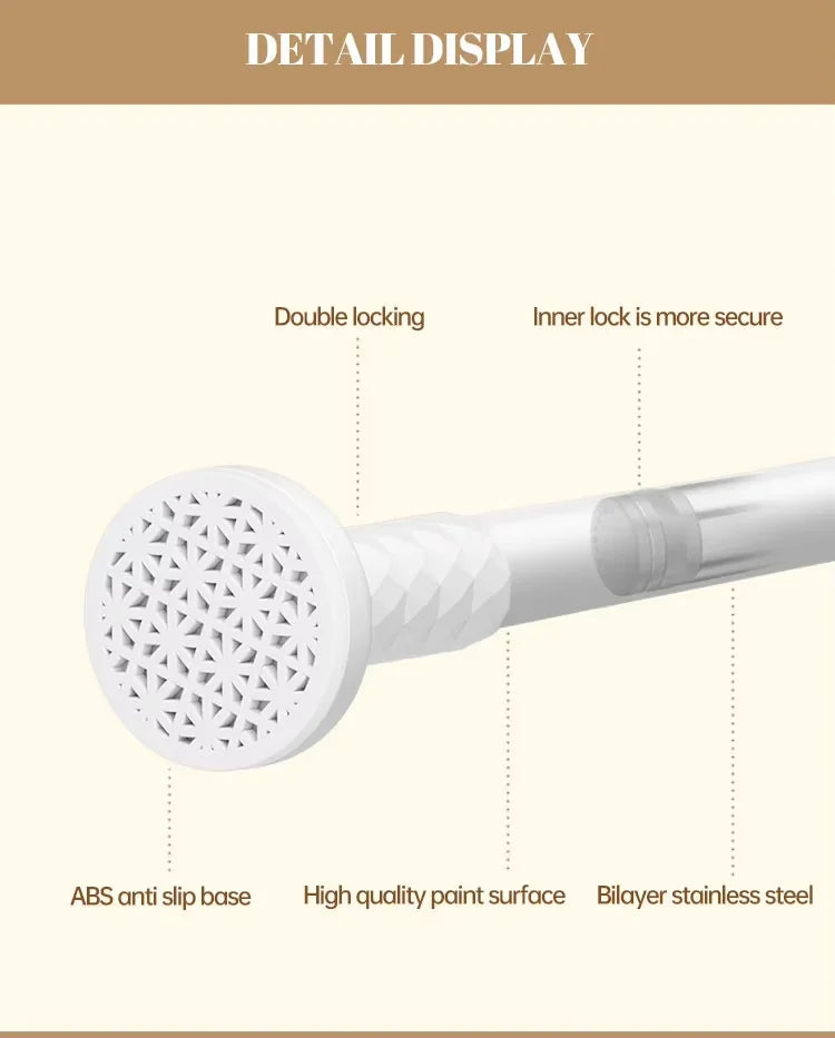 Clothes Shower Curtain Rod Nail-Free Extendable Non-damaging Wall Retractable Suction Cup Telescopic Drying Rack