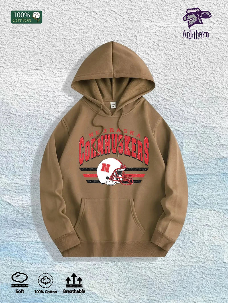 US Local Warehouse: 100% Cotton Retro Nebraska Football Graphic Hoodie, 7 Colors