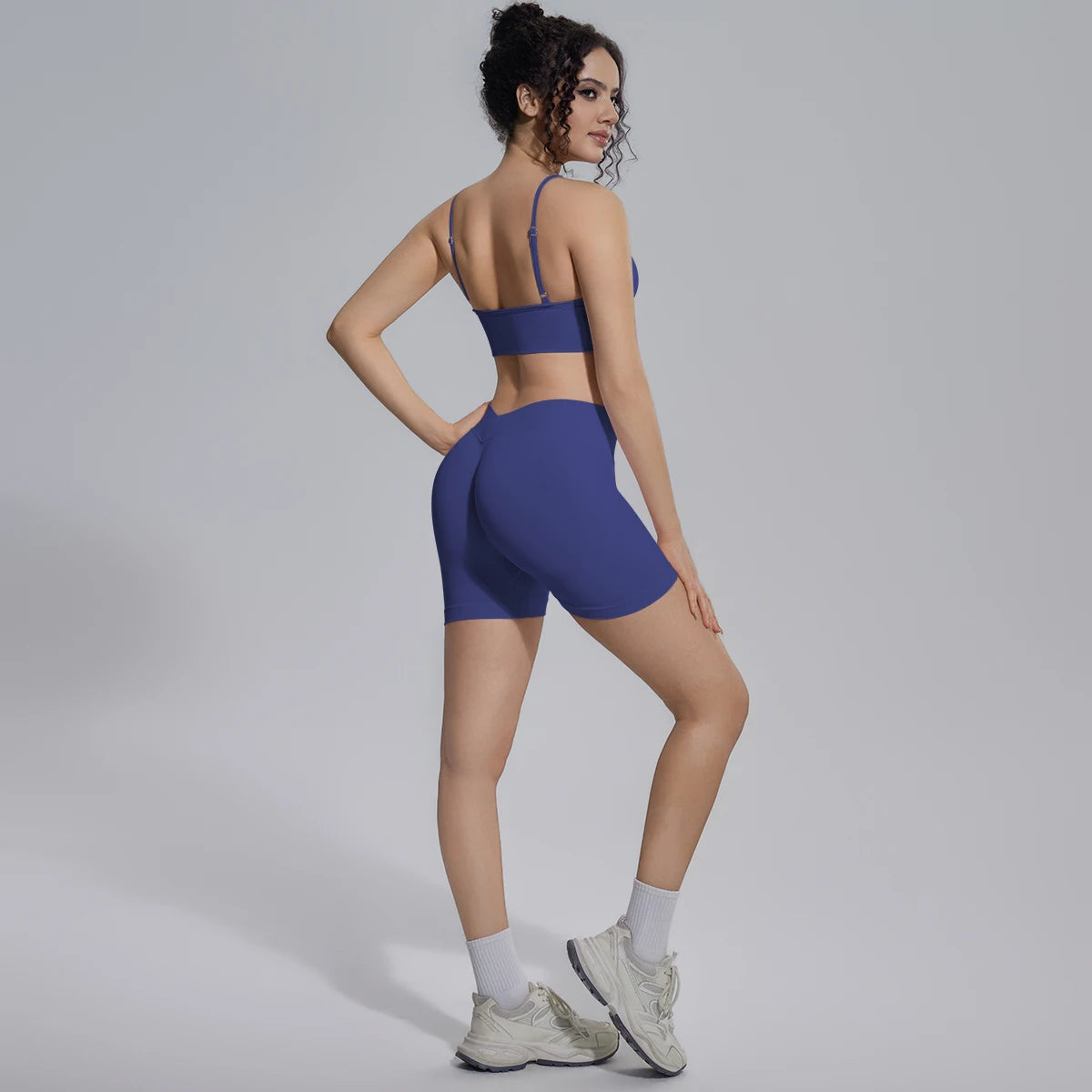 New Summer Sexy Naked Feeling Yoga Shorts Set Women 2 Piece Sport Bra Biker Shorts Workout Gym Activewear