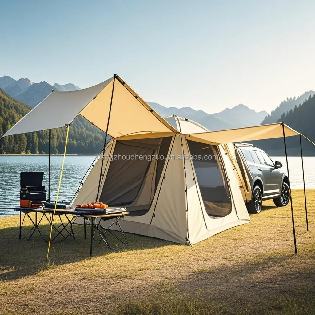 6-Person Size Car Rear Tent with Four Large Window Car Tailgate Tent Back SUV Tent with Large Awning, 6 Person Trunk Tent