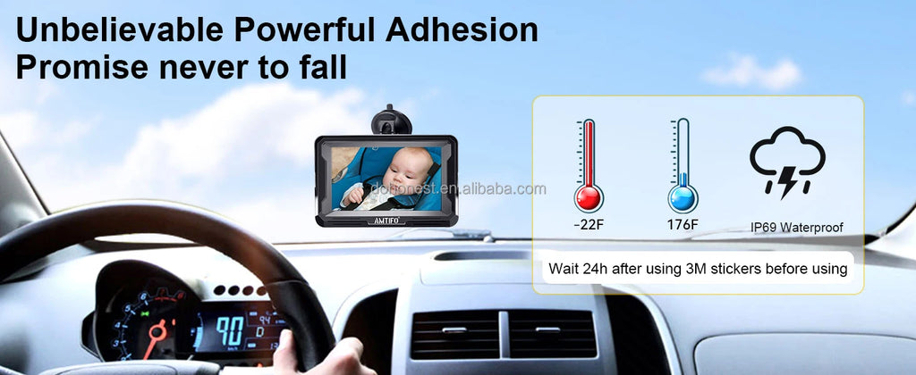 Brown Baby Car Camera Waterproof 1080P Easy Install Clear Night Vision 2Mins Plug-Play 360 Rotation Rear Facing Monitor
