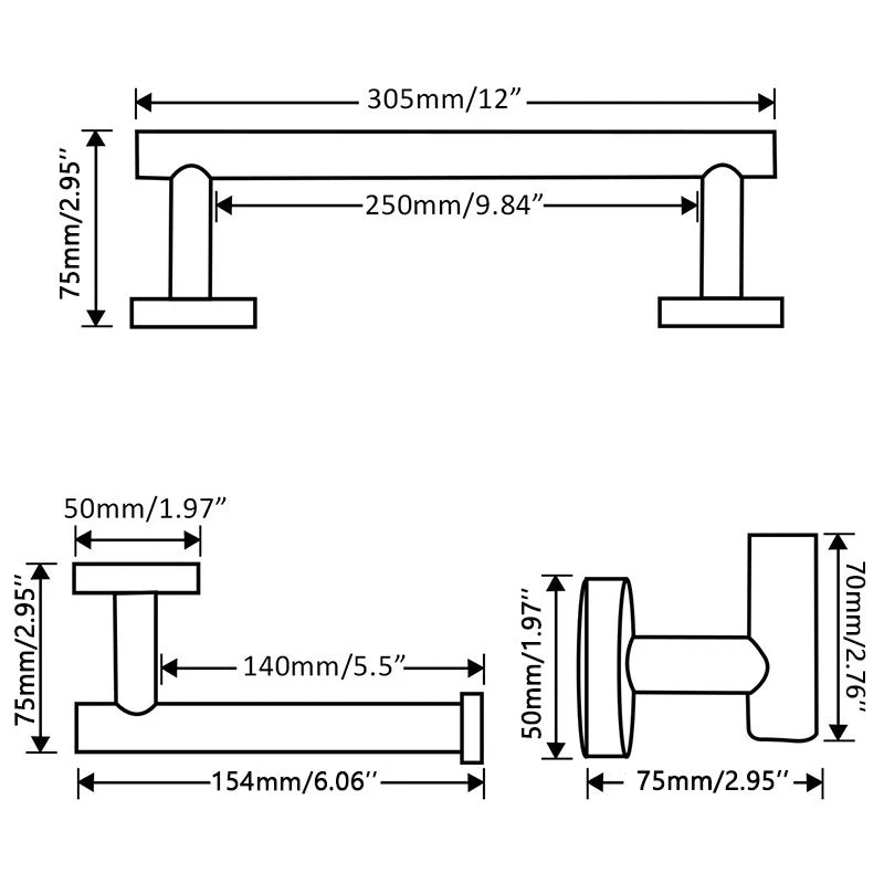 Stainless Steel Bathroom Hardware Set Bathroom Accessories Black Robe Hook Towel Rail Bar Rack Bar Shelf Tissue Paper Holder