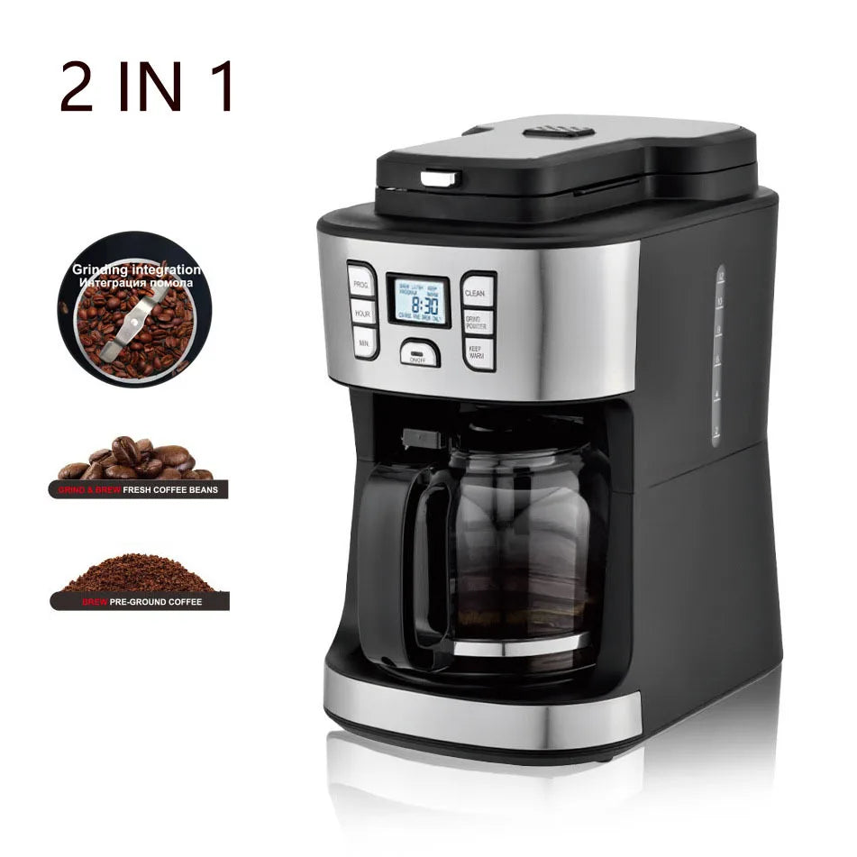 Household Electric Automatic Drip Coffee Machine Grinder 15bar Pressure Touch Control Eco-friendly Stainless Steel 1.8L Capacity