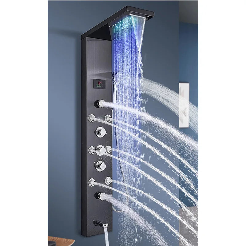 Modern OEM ODM DIY Customized Wall Mounted Bathroom Shower Faucet Mixer Tap Stainless Steel SPA Back Jet Massage Shower Panel