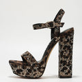 Women Square Toe Rhinestone Sandals Banquet Party Chunky High Heels Wide Fit Thick Platform Leopard Print Shoes