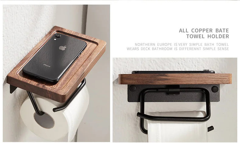 Paper Towel Rack Black Walnut Toilet Roll Rack Creative Solid Wood Paper Towel Hook Bathroom Rack