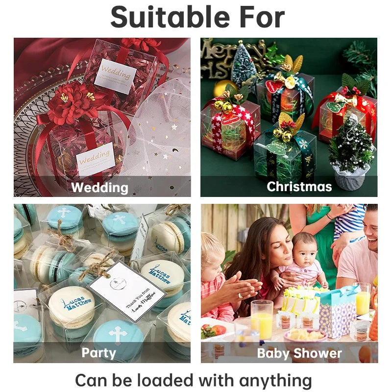 Clear Folding Packaging Box with Ribbon Macaroon Wedding Party Baby Shower Favour Boxes Gift Boxes Cookie Packaging