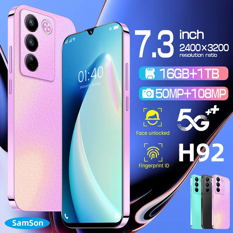 Original Phones H92 ultra Smartphones for H92 16GB+1TB 5G Dual SIM Cellphone Mobile Battery Capacity 6800mAh 2024 Samson Phone