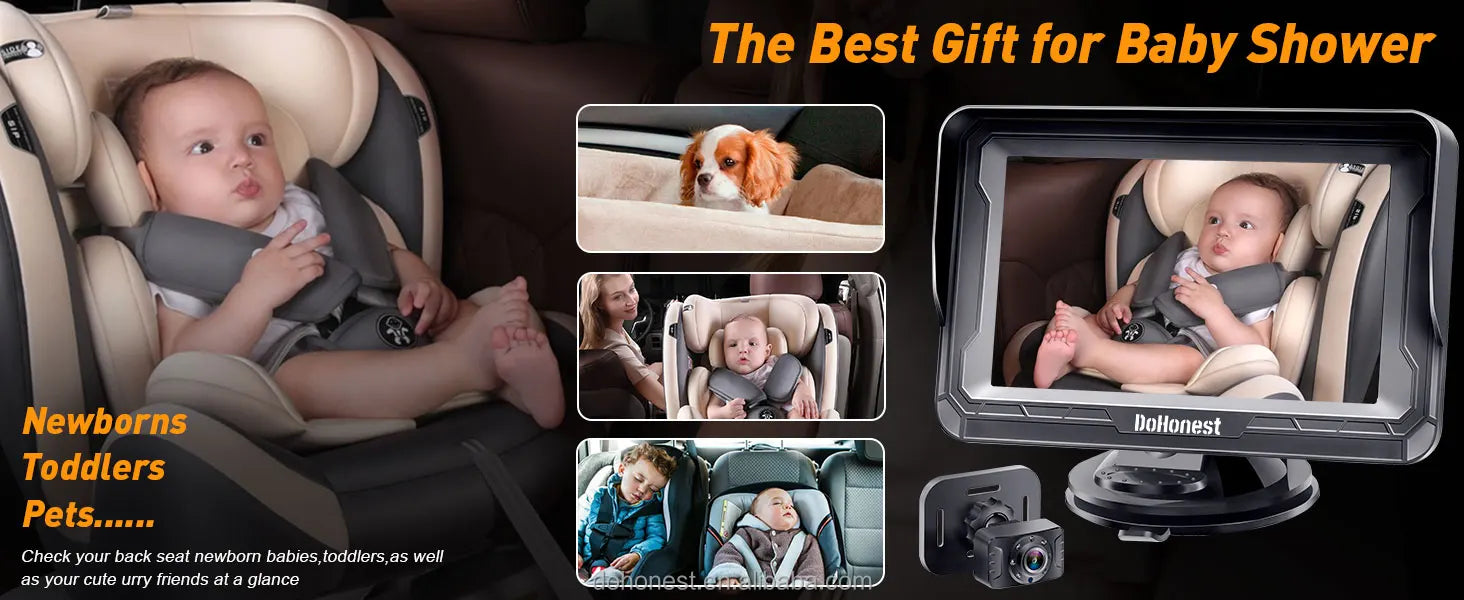 Baby Car Camera for Safety HD 1080P - Rear-facing, Night Vision, Adjustable Viewing Angle, Anti-Glare Display