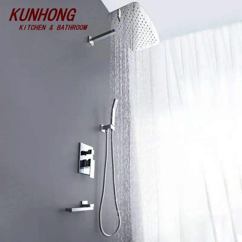 Fast Delivery Hotel Project Brass Chrome Bathroom Rain Shower System Three Function Concealed Mixer Shower Set With Sprayer