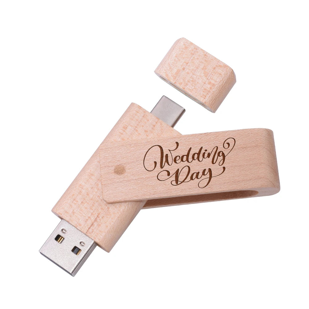2 in 1 OTG Usb Flash Drive Wooden Flashdisk 16gb 32gb 64gb Type C Mobile Phone USB Memory Storage Stick