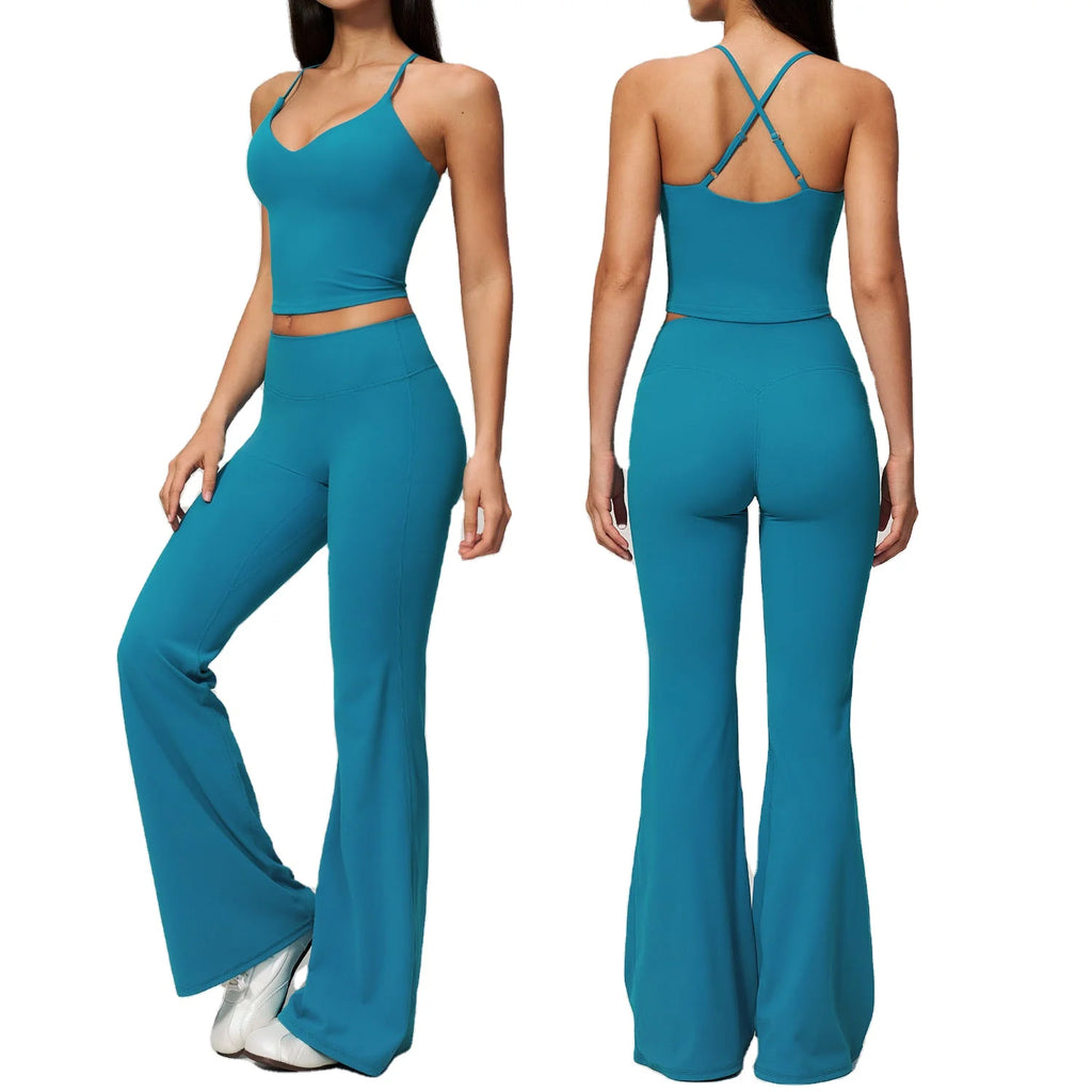 Women's Yoga Vest Top High-Waisted Quick-Drying Solid Casual Wide Leg Pants Running Outdoor Yoga 2-Piece Clothing Set