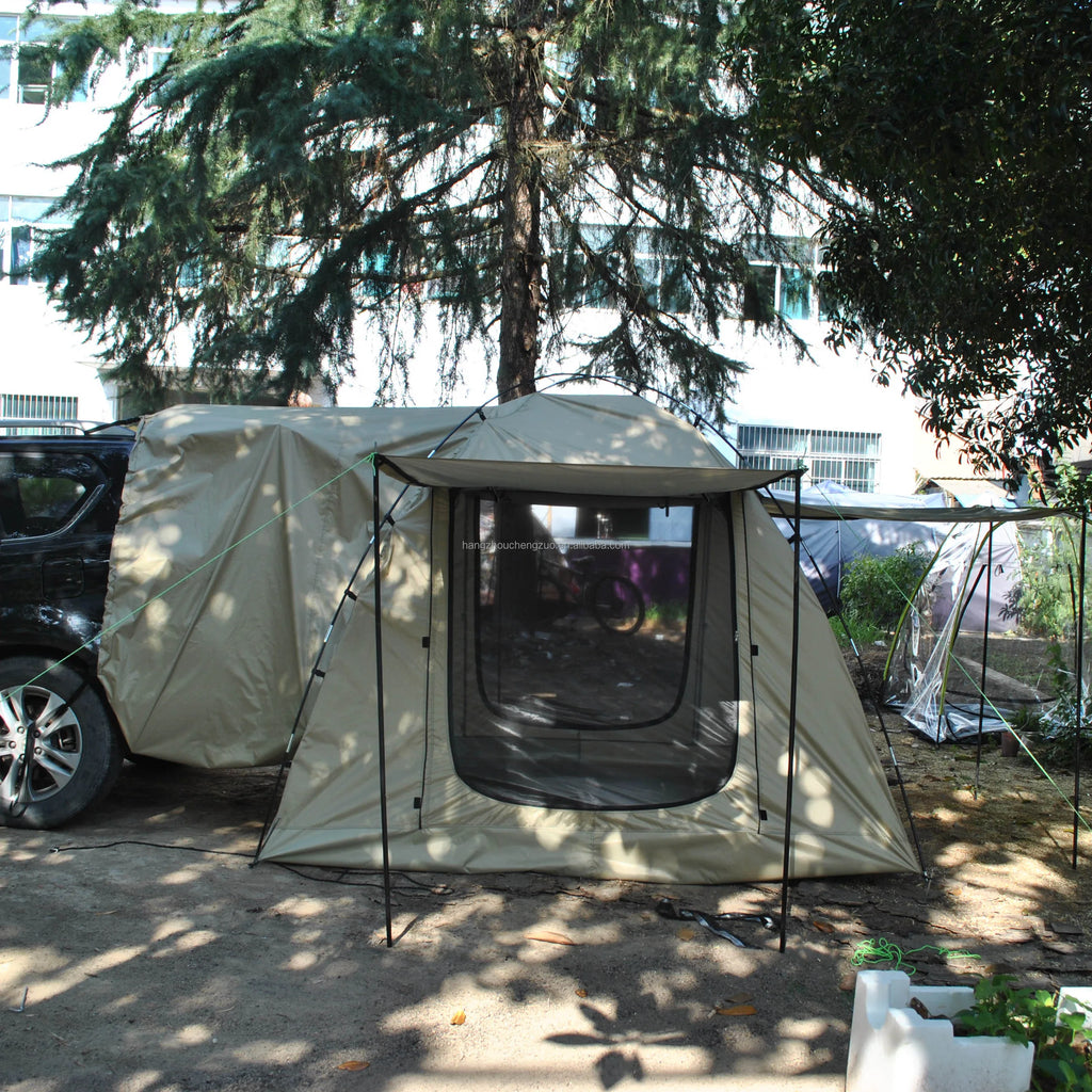 6-Person Size Car Rear Tent with Four Large Window Car Tailgate Tent Back SUV Tent with Large Awning, 6 Person Trunk Tent