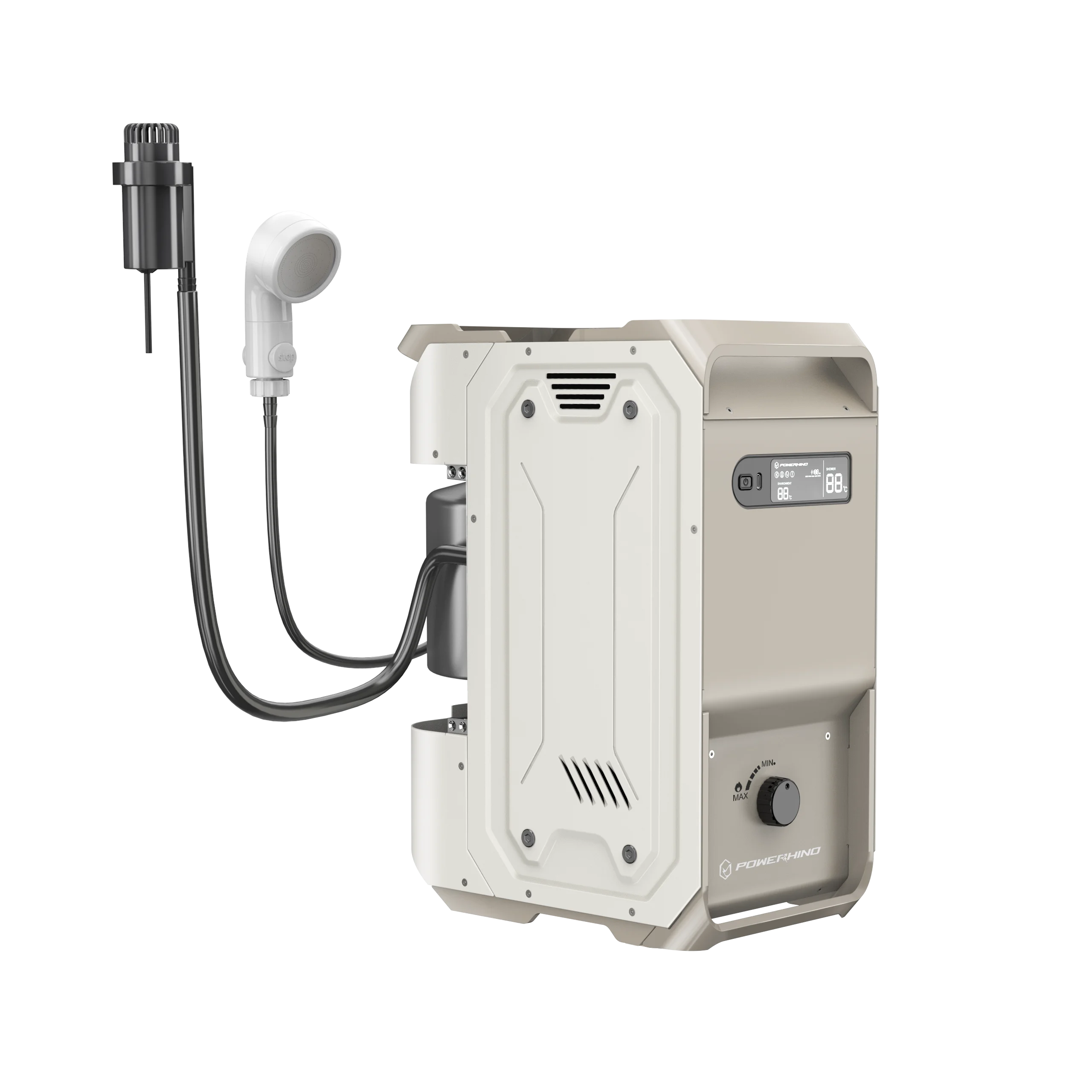 Powerhino Factory Wholesale Rechargeable Portable Waterproof Metal Shell Gas Tankless Water Heater RV Outdoor Camping Shower All