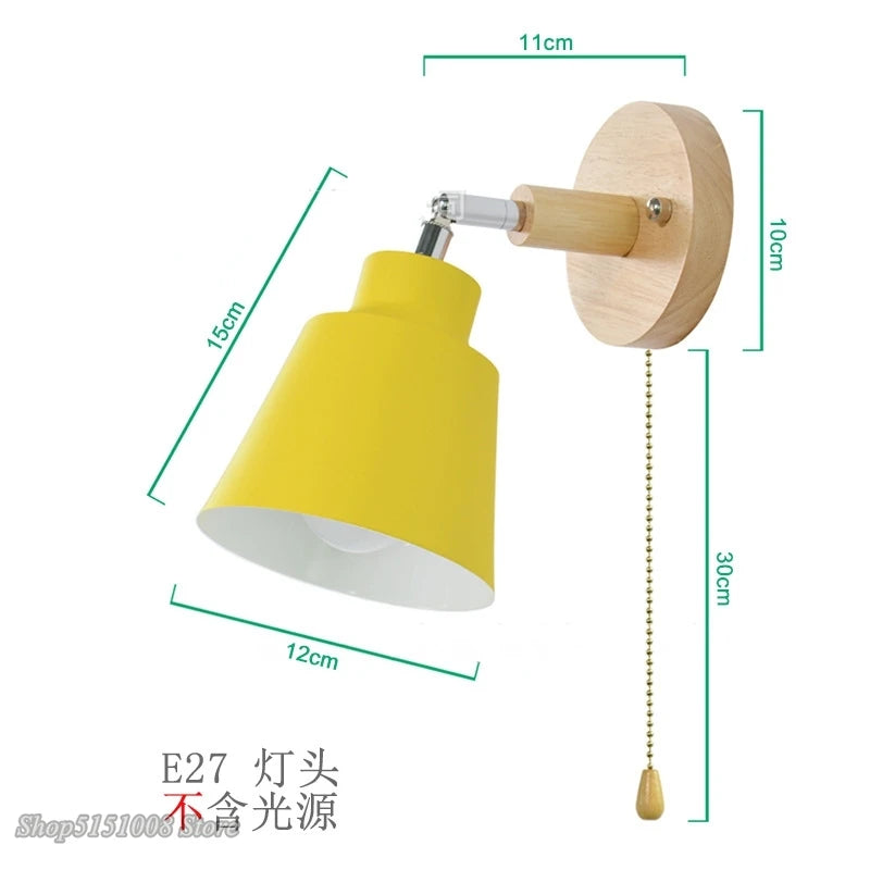 Nordic wooden wall lights with Zipper switch sconce modern wall lamp bedroom bedside lamp macaroon wall sconce Freely rotatable