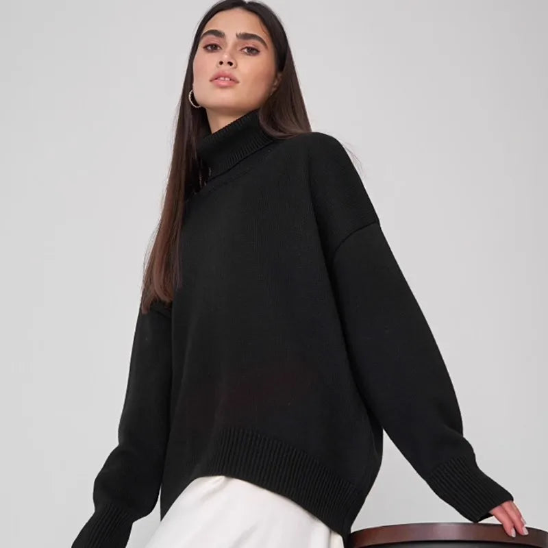 Women's Unique Design Oversized High Neck Sweater for Winter Casual Style with Logo on Back