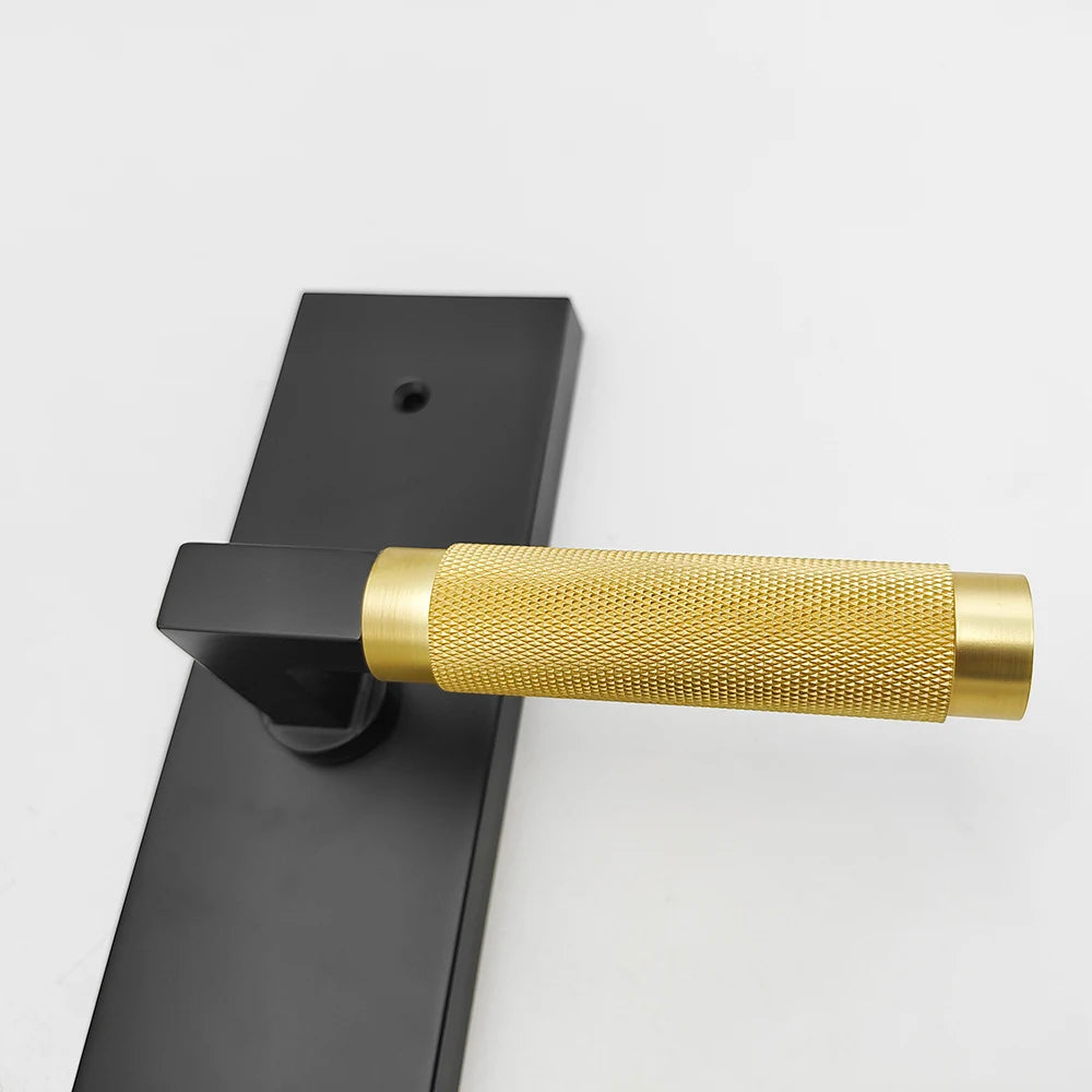 Luxury Solid Zinc Alloy Long Plate Knob Brass Material Half Knurled Rhombus Pattern Handle Door Lock