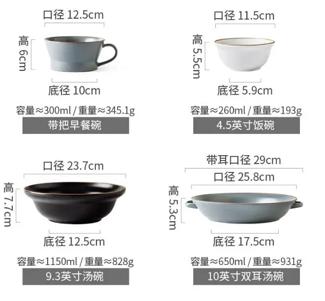 LingAo-Nordic Style Ceramic Household Bowl, Plate, Dish, Chopsticks, Tableware Combination Set