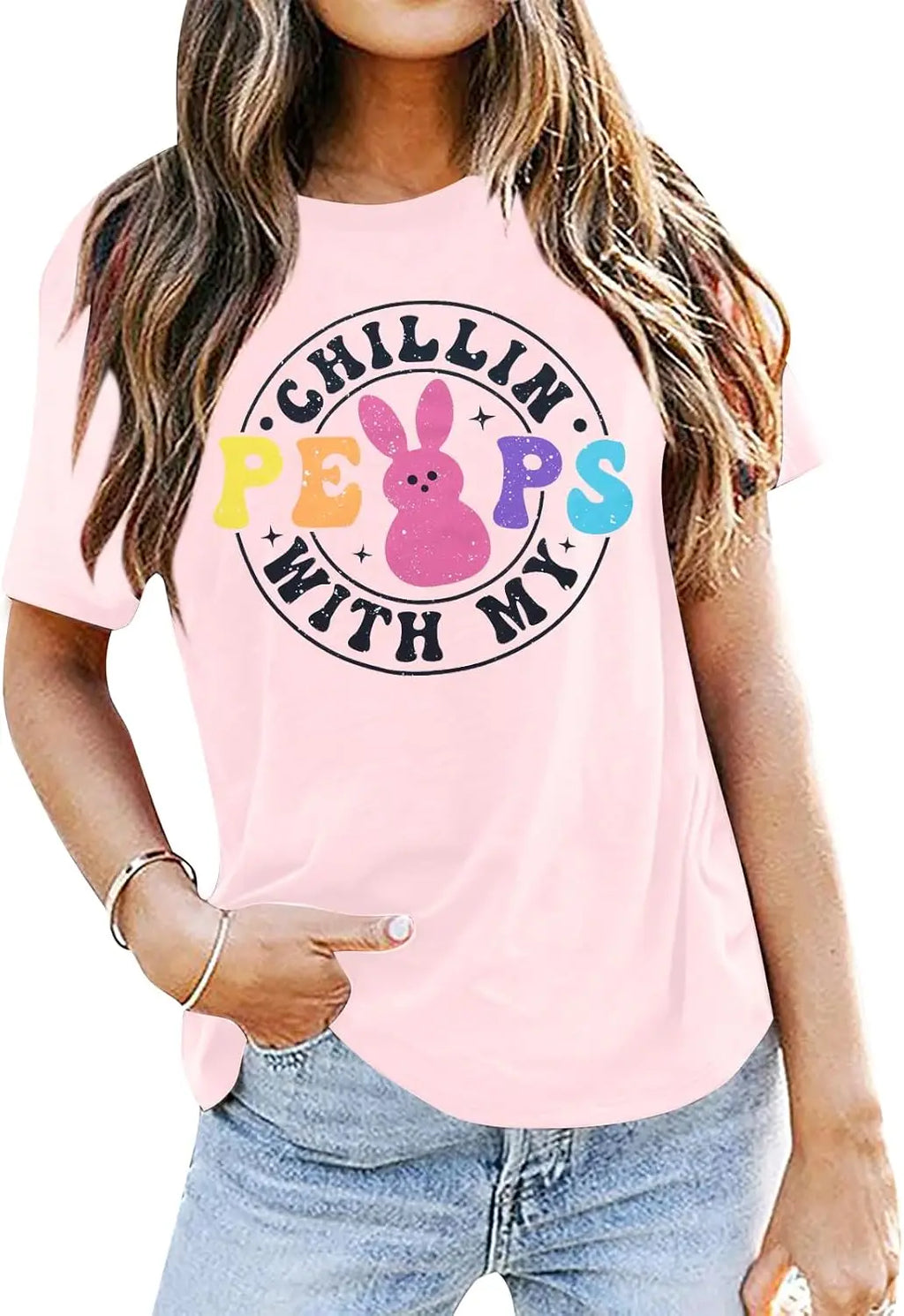Happy Easter Cute Bunny Shirts Chillin with My Peeps Short Sleeve Tops