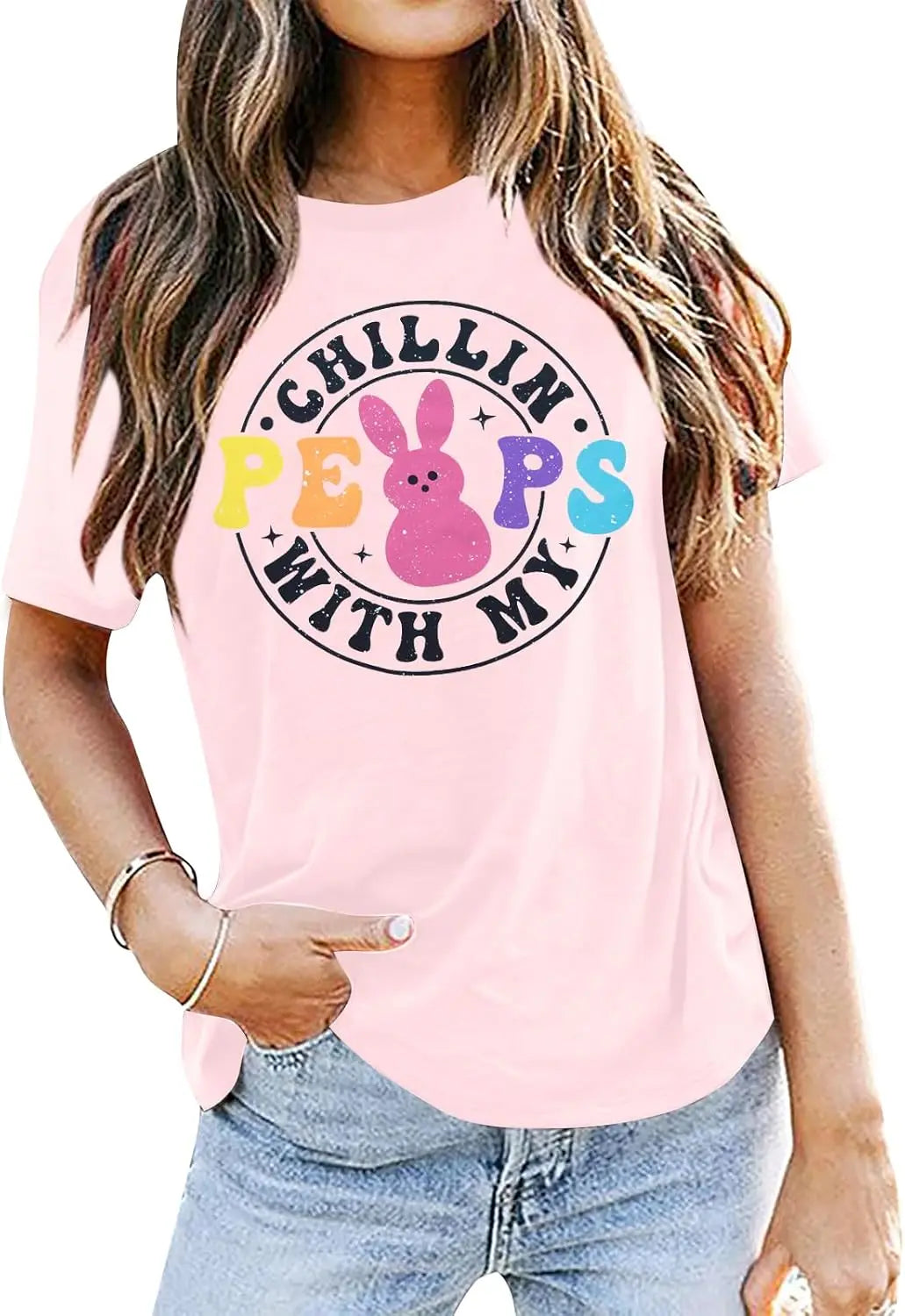 Happy Easter Cute Bunny Shirts Chillin with My Peeps Short Sleeve Tops