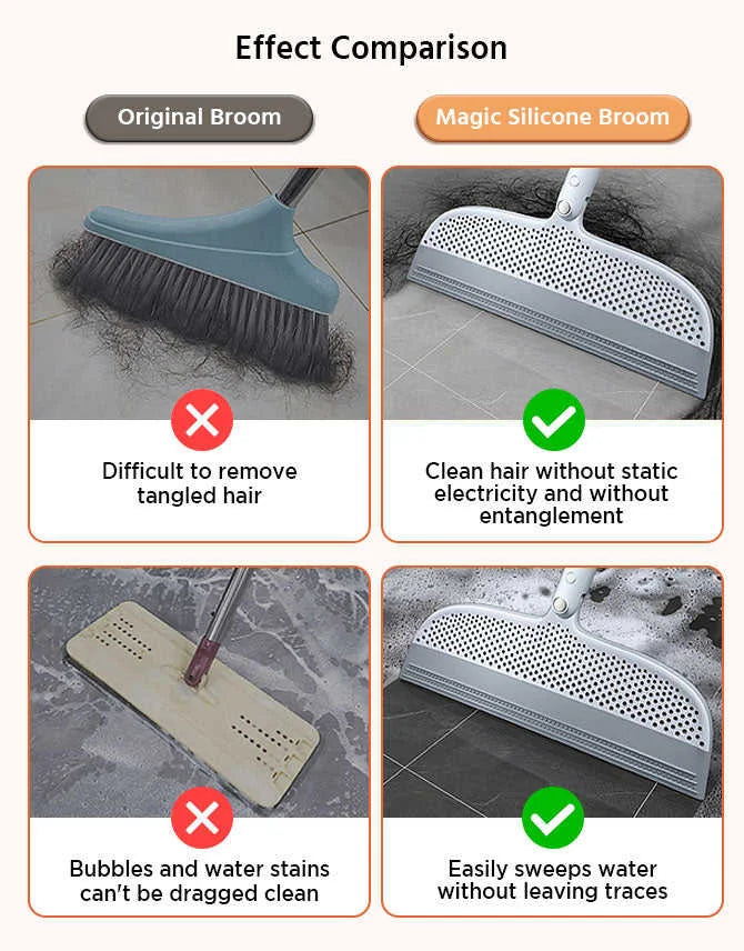 2 in 1 Silicone Removable Broom Floor Cleaning Squeegee Broom Magic Silicone Broom for Household Use