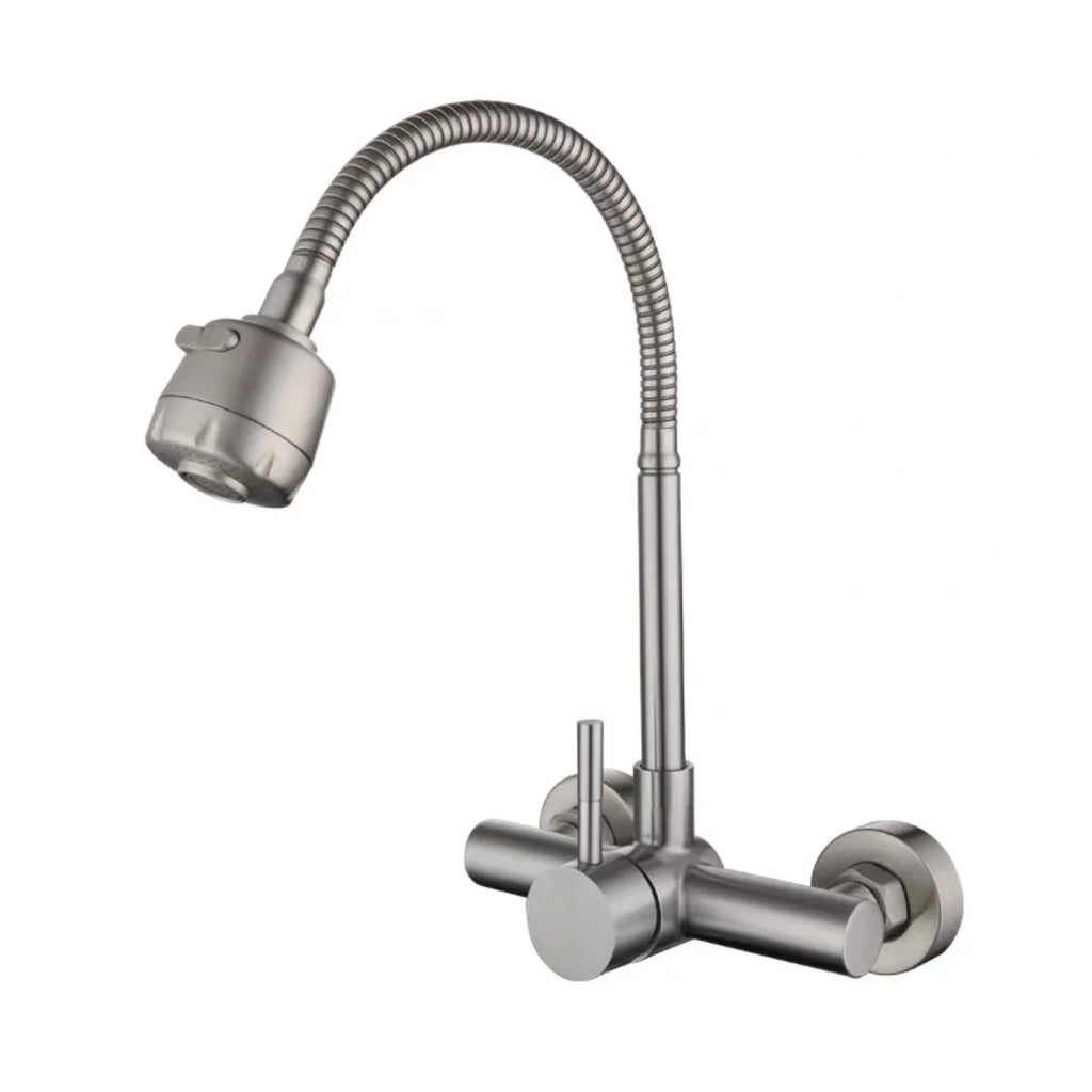304 Stainless Steel Modern Minimalism Wall-Mounted Kitchen Faucet Hot/Cold Water Omnidirectional Rotating Spout for Sink Laundry