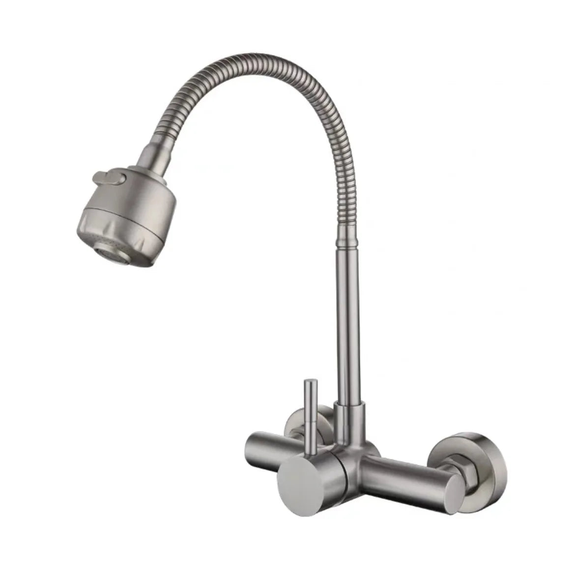 304 Stainless Steel Modern Minimalism Wall-Mounted Kitchen Faucet Hot/Cold Water Omnidirectional Rotating Spout for Sink Laundry