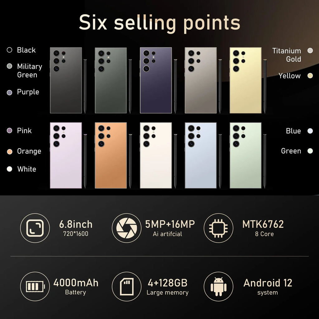 New S24 Ultra Phone Version Smartphone 4GB+128GB Android Cellphones Original Unlocked 5g Gaming Mobile Phones