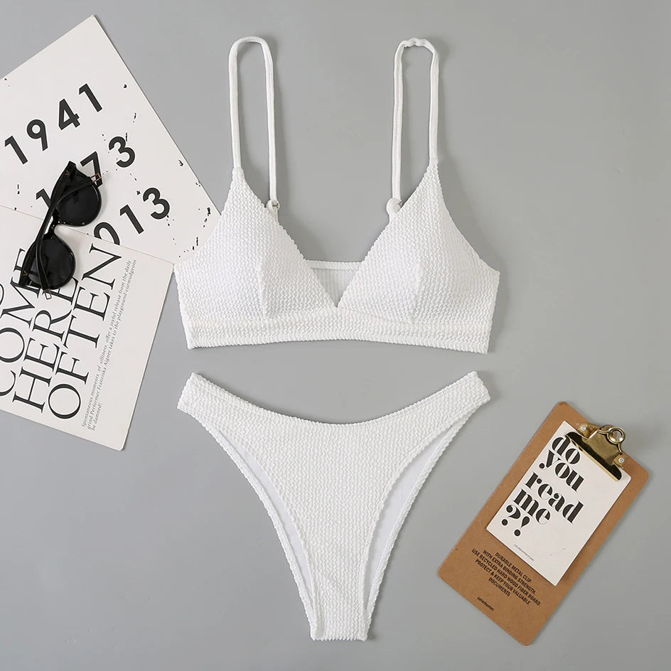 Bikini 2026 Women Swimsuit Sexy Swimwear Plain Rib Feminine Bikinis Set Thong Woman 2 Pieces Brazilian Bathing Suit Beach Wear