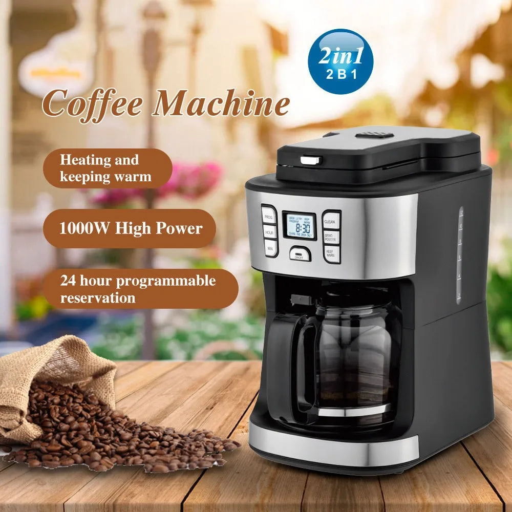 Household Electric Automatic Drip Coffee Machine Grinder 15bar Pressure Touch Control Eco-friendly Stainless Steel 1.8L Capacity