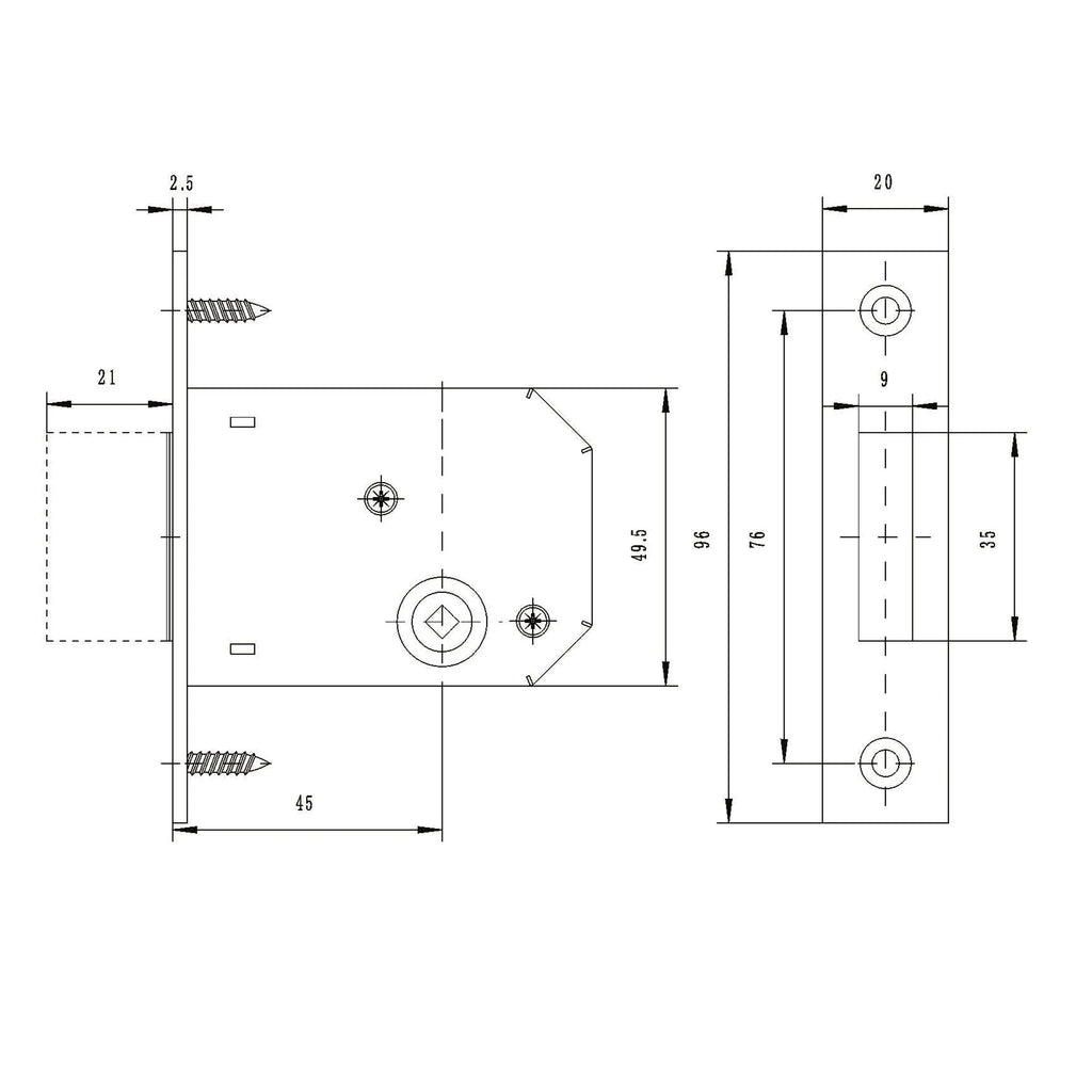 SS 304 Fire Hydrant Lock Single Tongue Square Plate Security Deadbolt Rack Bolt Door Lock