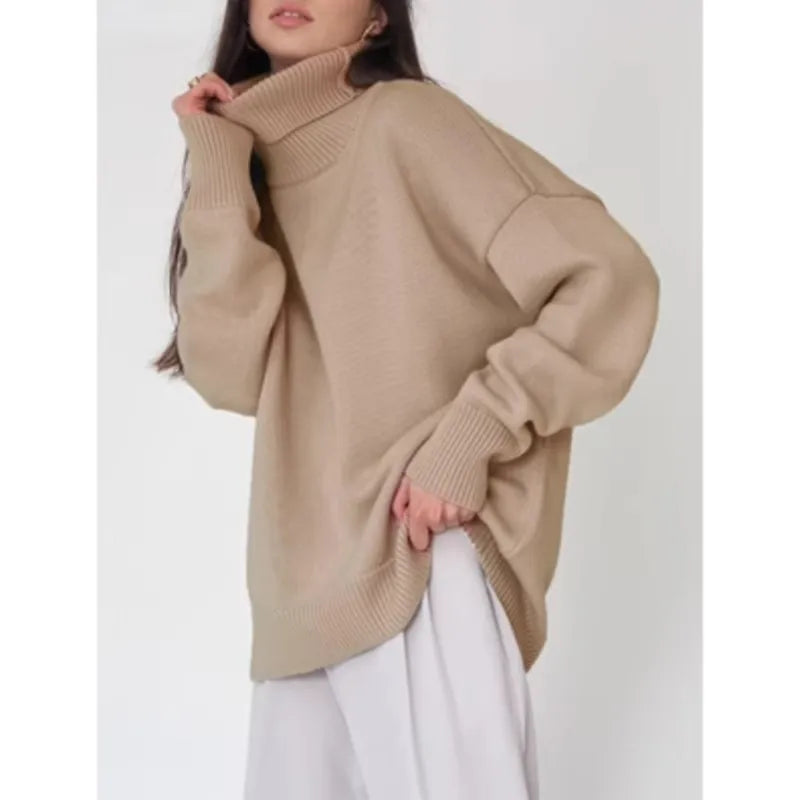 Women's Unique Design Oversized High Neck Sweater for Winter Casual Style with Logo on Back
