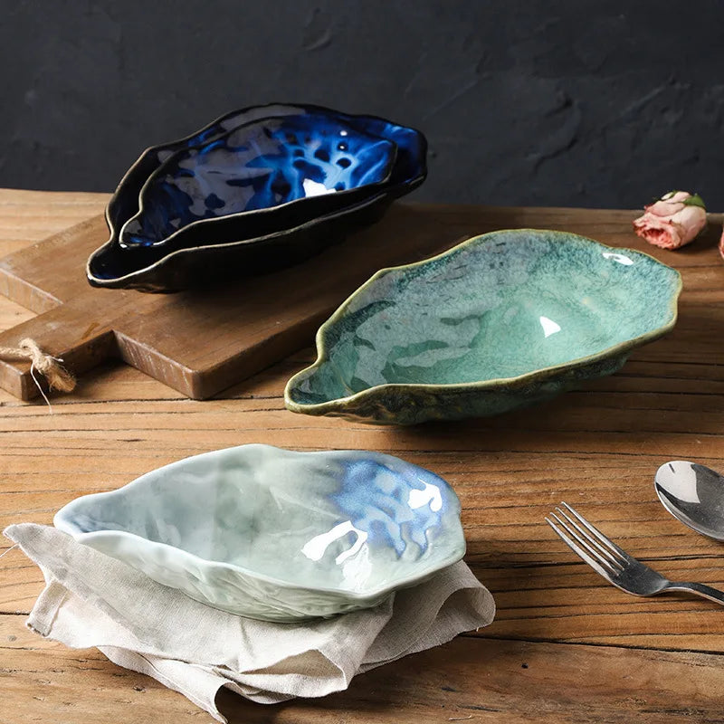 Japanese-style Kiln-change Ceramic Light Luxury Flavor Dish Stylish Oyster-shaped Dessert Saucer Shallow Dish Sauce Soy Sauce