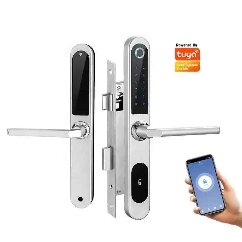 High Security Stainless Steel Thermal Break Smart Door Lock for Wood Door with Fingerprint Electronic Control WiFi IP64 Tuya App