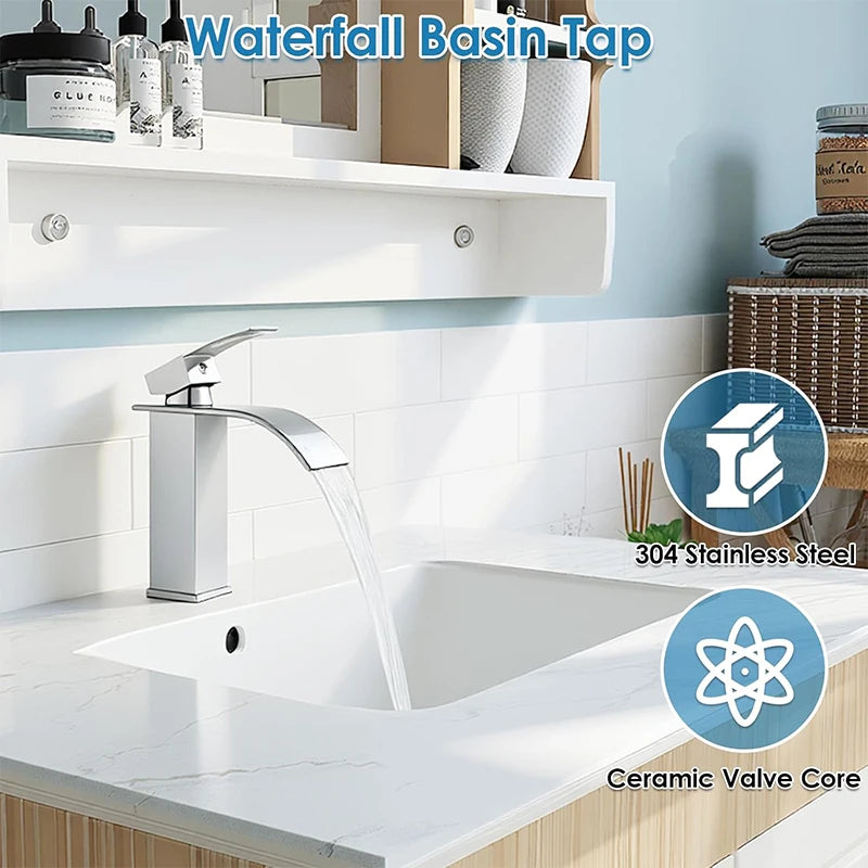 Square Body Single Hole Single Handle Vanity Lavatory Deck Mount Bathroom Faucet Set Bathroom Sink Faucet for Hotel Bathroom