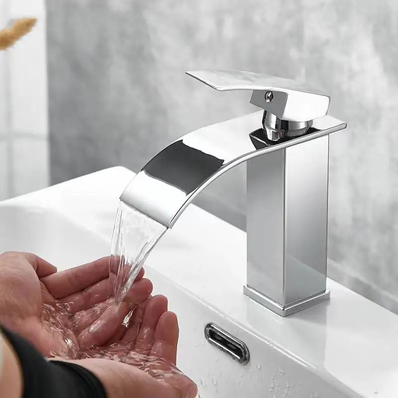 Chrome Waterfall Bathroom Faucet Lavatory Single Handle Stainless Steel  Bathroom Sink Faucet Washbasin Faucet for Bathroom