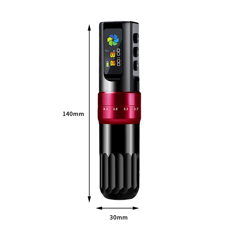 Color Screen Stroke Battery Rotary Tattoo Machine Wireless Tattoo Pen Machine Kit with Cartridge and Practice skin for Body Art