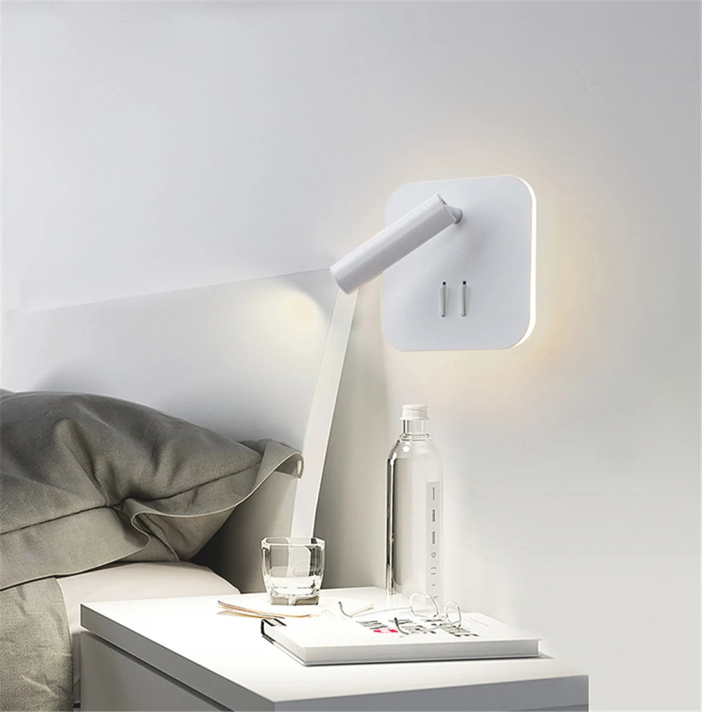 Bedroom Beside Wall Lamp LED Wall Light With Switch Reading Light Adjustable Lighting Angle Iron+Aluminum+ Acrylic AC90-260V
