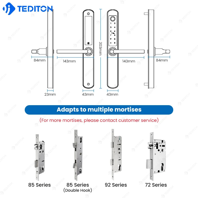 Tediton TTlock Outdoor Sliding Push and Pull Smart Lock Hotel Security Door Lock Smart Locks for Exterior Doors