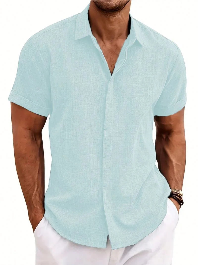 2026 Summer European and American Tie-Dyed Young Casual Linen Short-Sleeved Shirt