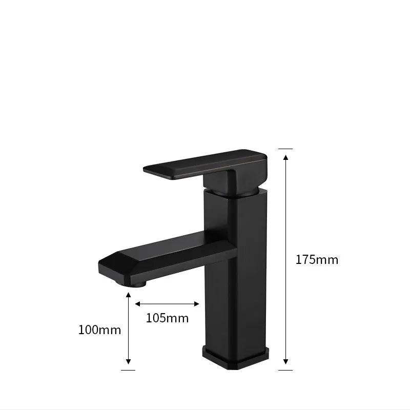 Matte Black Modern Single Hole Ceramic Bathroom Faucet Brass Hot/Cold Basin Mixer with Metered Flow