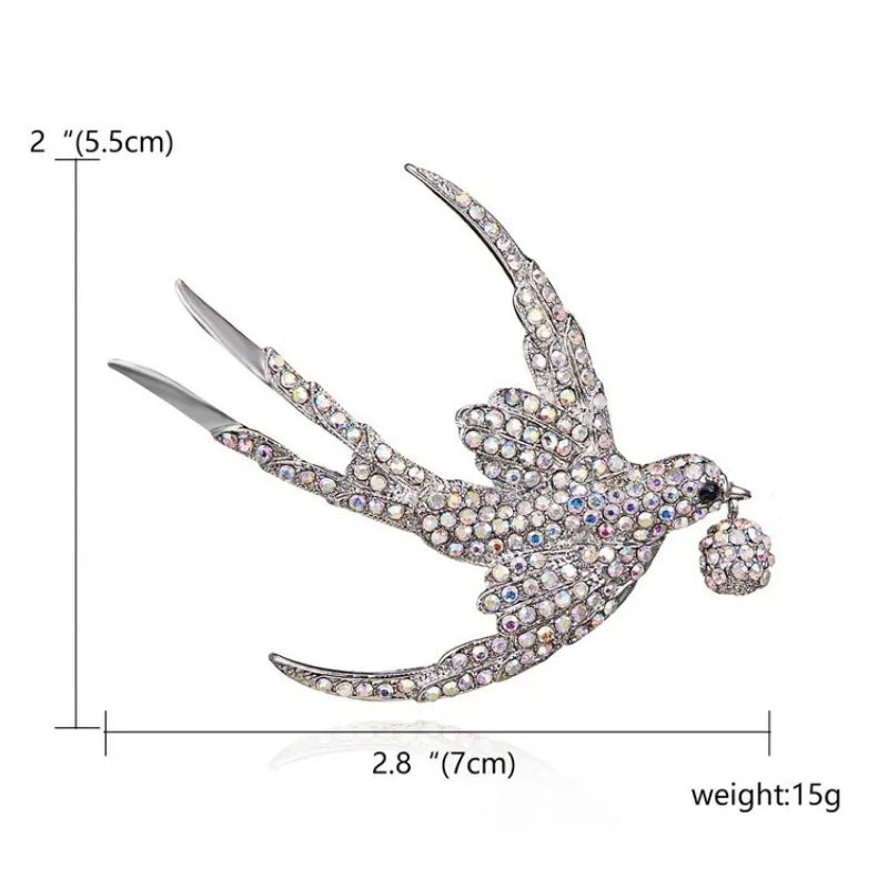 New Creative Bird Costume Accessory Swallow Rhinestone Enamel Brooch Alloy Party Brooches with Plating Technology for Engagement