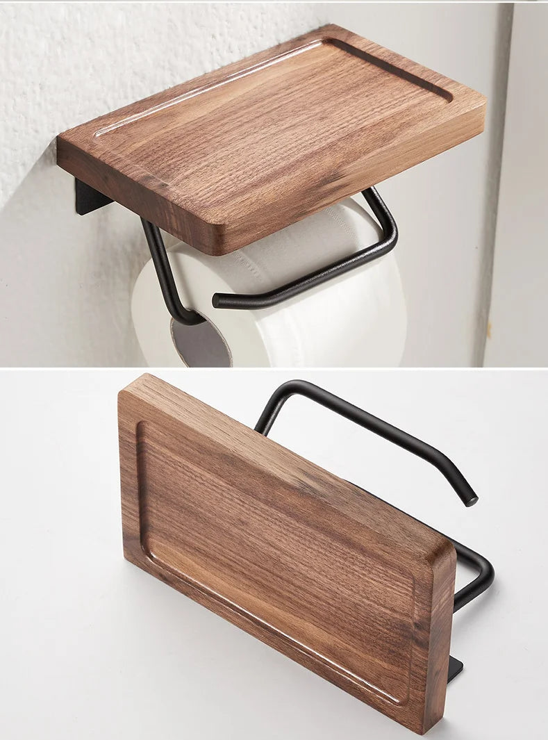 Paper Towel Rack Black Walnut Toilet Roll Rack Creative Solid Wood Paper Towel Hook Bathroom Rack