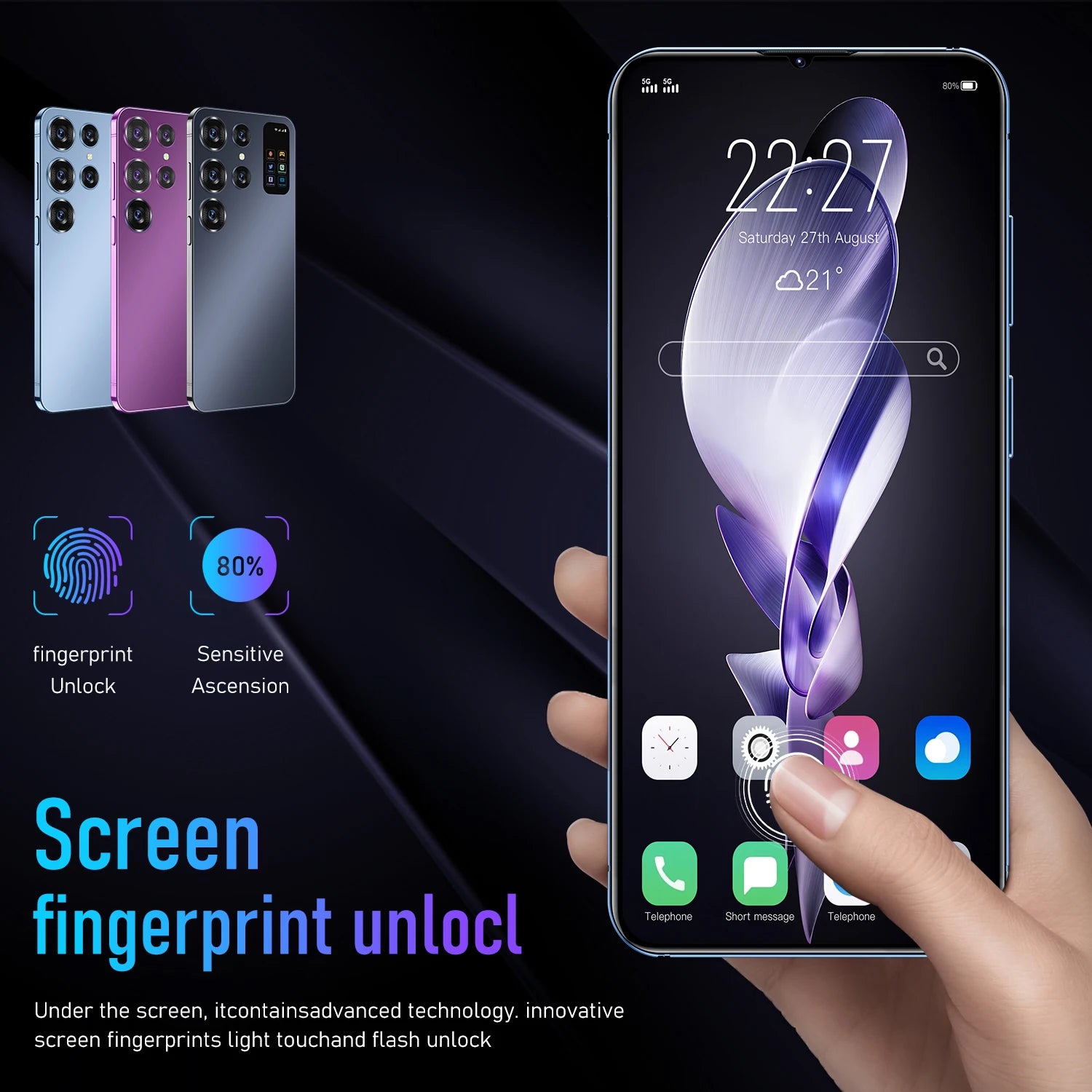 Promotion Custom S24 Ultra Unlocked Mobile Phones Big Screen 5G Smartphone 16gb + 1TB Android13 Dual SIM Card Telefone