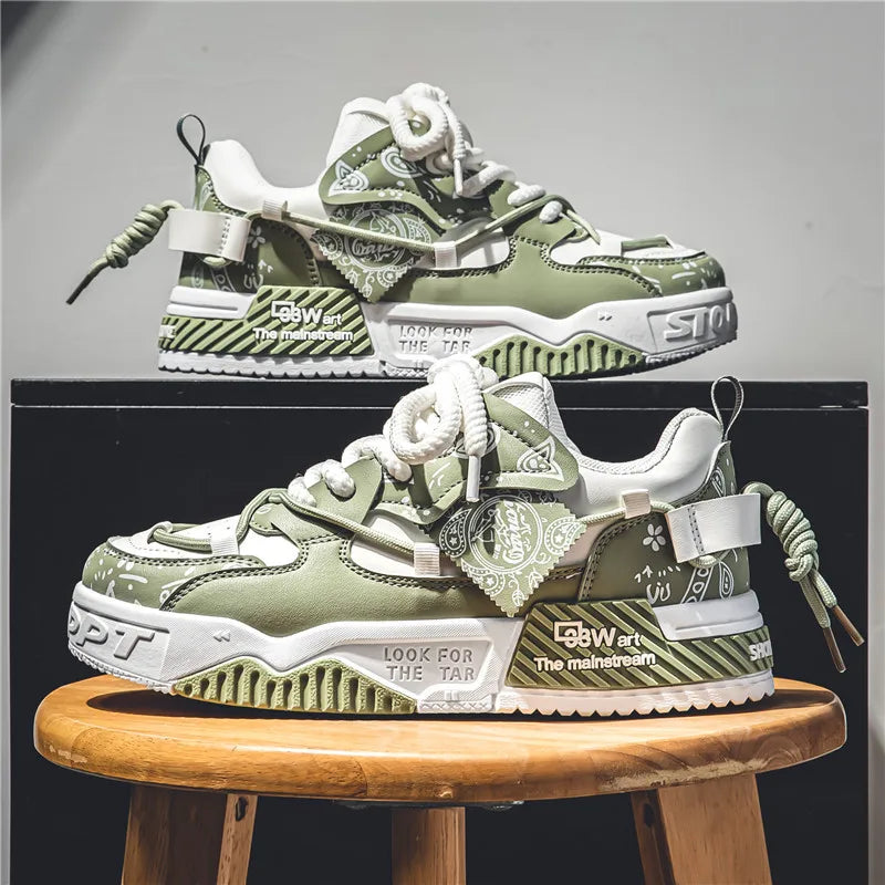 2025 Men's Casual Lace-up Closure Walking Style Shoes Niche Original Flat Sport Design Thick Sole Height Increasing Bread Trend