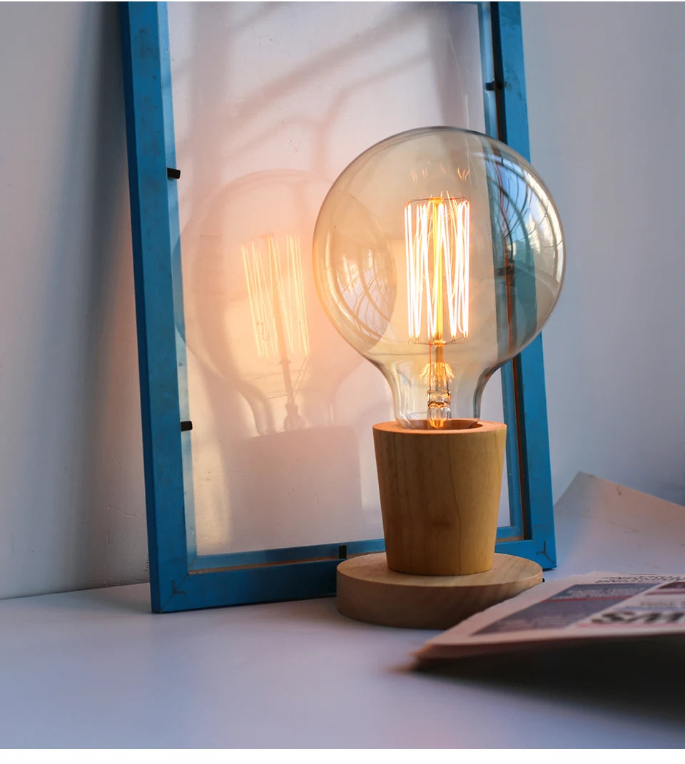 Modern Wood Table Lamps E27 Retro Desk Decora Light Indoor Art Lamp Living Room Bedroom Bedside Decoration Light Base EU Plug