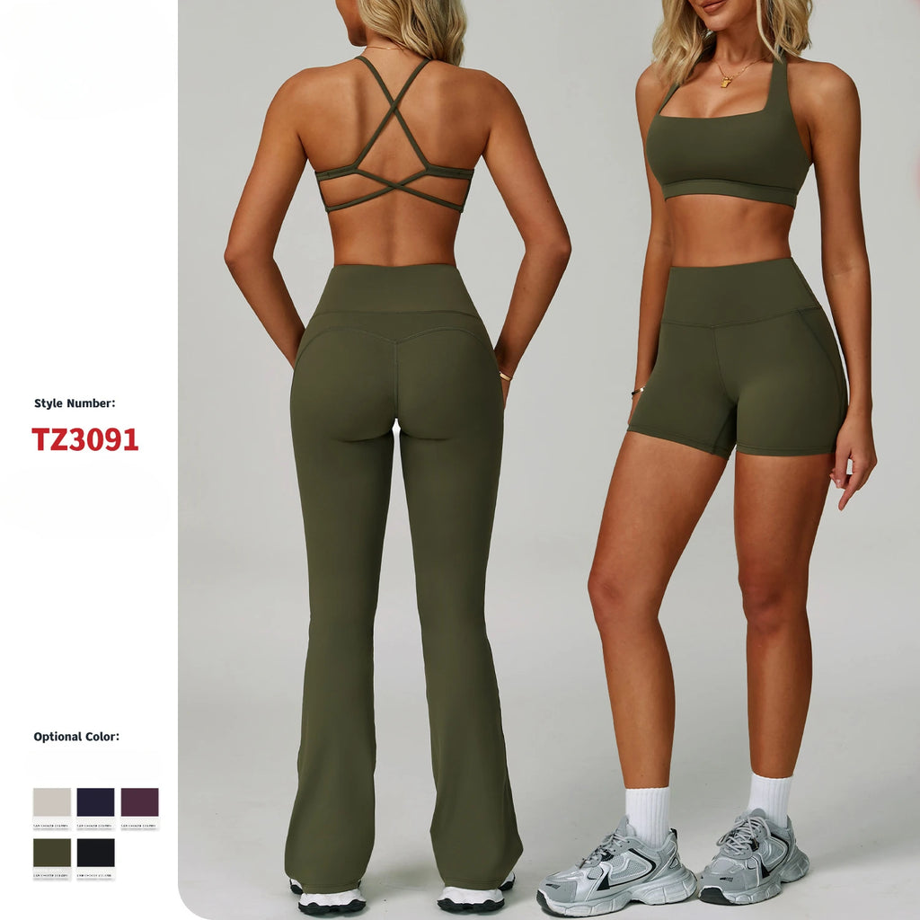 New Arrival Fashion High Stretchy Seamless Yoga 5 Pieces Set With Jacket Fitness Workout Clothes for Sports Women